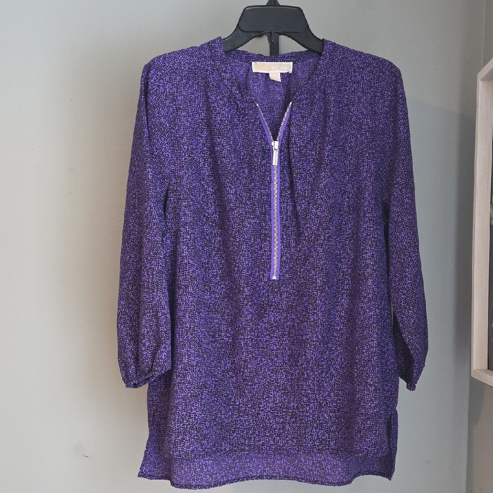 Michael Kors Purple and Black Printed Blouse Size Large